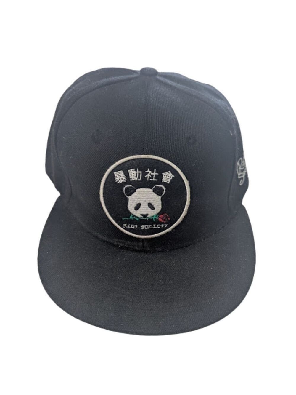 Riot Society Panda Rose Streetwear Snapback Hat Flat Brim Kanji – Black OSFM